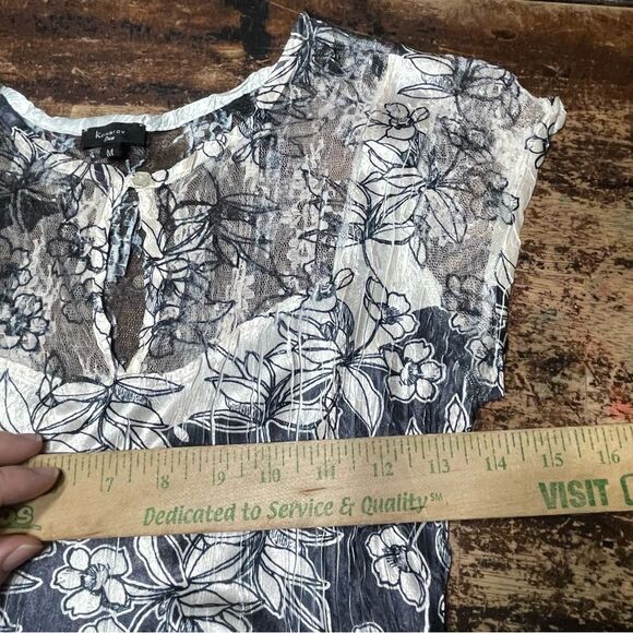 Komarov Crinkle Floral Sleeveless Dress Lace Insert Watercolor Keyhole Medium‎ - Picture 5 of 8